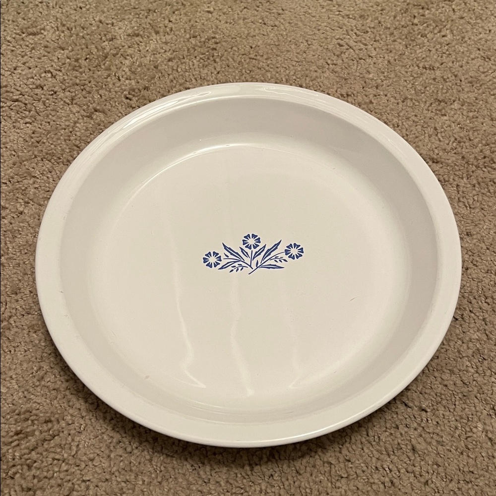 Vintage 1970's Corning Ware P-309 Blue Cornflower  9" Glass Pie Pan Bake Dish